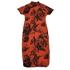 40% off! Zara Kimono dress Women's L red satin silky black printed short sleeve